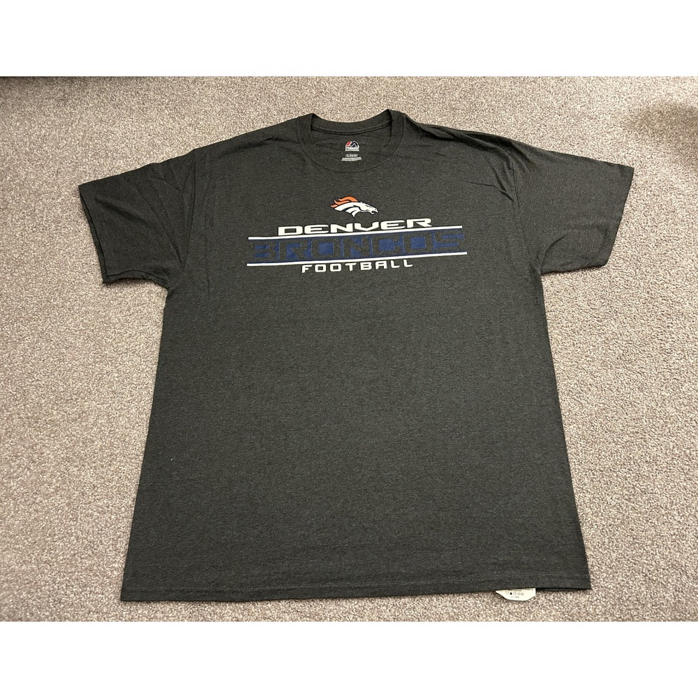 Majestic Denver Broncos T-Shirt Mens XL Charcoal Grey Excellent NFL Football Tee